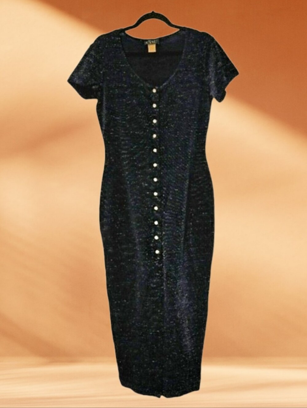 Sparklecore Maxi Dress Black w/Silver Thread Med 6/8 7/9  Rhinestone Buttons